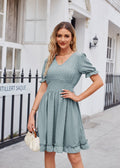 Summer Women Clothing Jacquard V neck Tight Waist Beach Elegant Dress