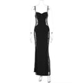 Stitching Lace Hollow Out Cutout out Cinched Slim Sexy Hip Spaghetti Straps Dress Women