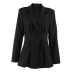 Autumn Winter Retro Black Elegant Slim Blazer Casual Tailored Collar Thin Top