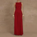 Summer Pleated Sleeveless Solid Color Waist Tight Sexy Maxi Dress