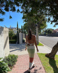 Suspender Striped Color Matching Backless Lace up Knitted Woolen Dress for Women