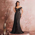 Elegant Sequin Stitching Fit V neck Deep V Plunge off the Shoulder Cocktail Party Dinner Dress Bridesmaid Dress Women