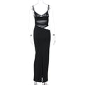 Women Clothing Winter Sexy Patchwork Slit Mesh See through Sling Dress