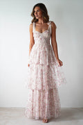 Middle East Sexy Sling Backless Cake Pink Floral Dress