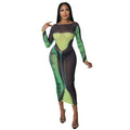 Summer Women Clothing Sexy Mesh Floral Print Long Sleeve Mid-Length Women Dress