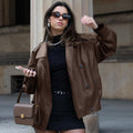 Retro Elegant Collar Loose Leather Coat Autumn Winter Leather Coat Women