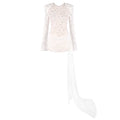 Women Clothes Summer Sexy round Neck Lace Stitching Long Sleeve Slim Fit Beaded Dress