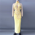 Three Dimensional Floral Sexy Cutout Halter Sleeveless Bandage Dress Ladies Party Cocktail Evening Dress