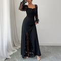 Elegant Dignified Hollow Out Cutout Long Sleeve Long Dress Women Clothing Autumn Winter