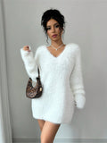 Autumn Winter V neck Outer Wear Loose Lazy Pullover Knitting Woolen