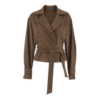 French Suede Collar Casual Double Breasted Coat Fall Winter Brushed Velvet Coat