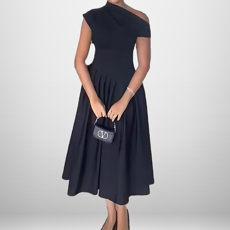 Spring Elegant Diagonal Collar Slim Slimming Maxi Dress