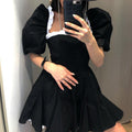 Black White Contrast Color Square Collar Puff Sleeve Sexy Backless Dress High Sense Women Clothing