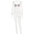 Autumn Lace Stitching Sexy Temptation Low Cut Jumpsuit Women Sexy See through Trousers