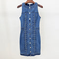 Spring Summer Star Heavy Industry Corns Rope Stretch Denim Vest Dress