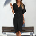 Women Clothing Raglan Sleeve Solid Color Irregular Asymmetric Dress