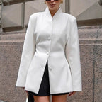 White Simple Waist Fitted Slim Fit Small Business Blazer Women Spring Casual