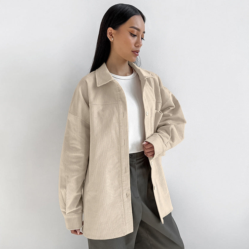 Autumn Winter Classic Retro Loose Minimalist Collared Long Sleeve Shirt Casual Shirt for Women