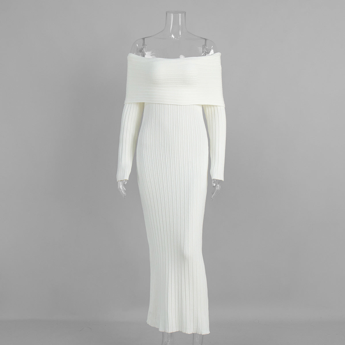 Knitted off Shoulder Long Sleeved Dress Autumn Winter off Shoulder Hip Knitwear Dress Women