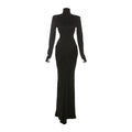Summer Women Clothing High Collar Slim Sexy Backless Solid Color Maxi Dress