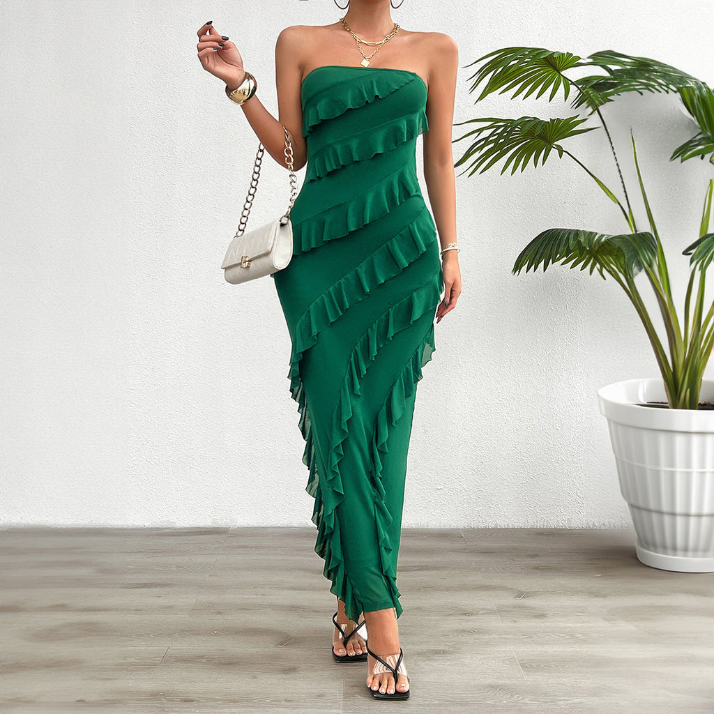 Women Clothing Spring Summer Solid Color Slim Tube Top Dress
