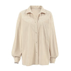 Autumn Winter Classic Retro Loose Minimalist Collared Long Sleeve Shirt Casual Shirt for Women