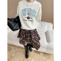 Fashionable plus Points Retro Irregular Asymmetric Hem High Waist Plaid Short Skirt