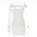 Women Clothing Sexy One Shoulder Sleeve Tight Dress Backless Tube Top Cinched Short Dress Autumn