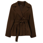 Autumn Winter Atmosphere Woolen Coat Women Waist Controlled Lace up All Matching Long Sleeve Woolen Cloth Overcoat