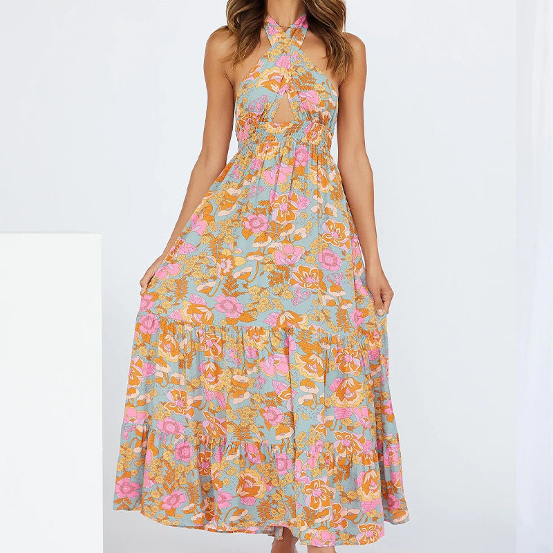 Women Dress Sexy Halter Backless Holiday Jumpsuit Beach Dress