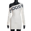 Autumn Sexy Spicy Girl Letter Graphic Printed off Shoulder Long Sleeve Short Dress