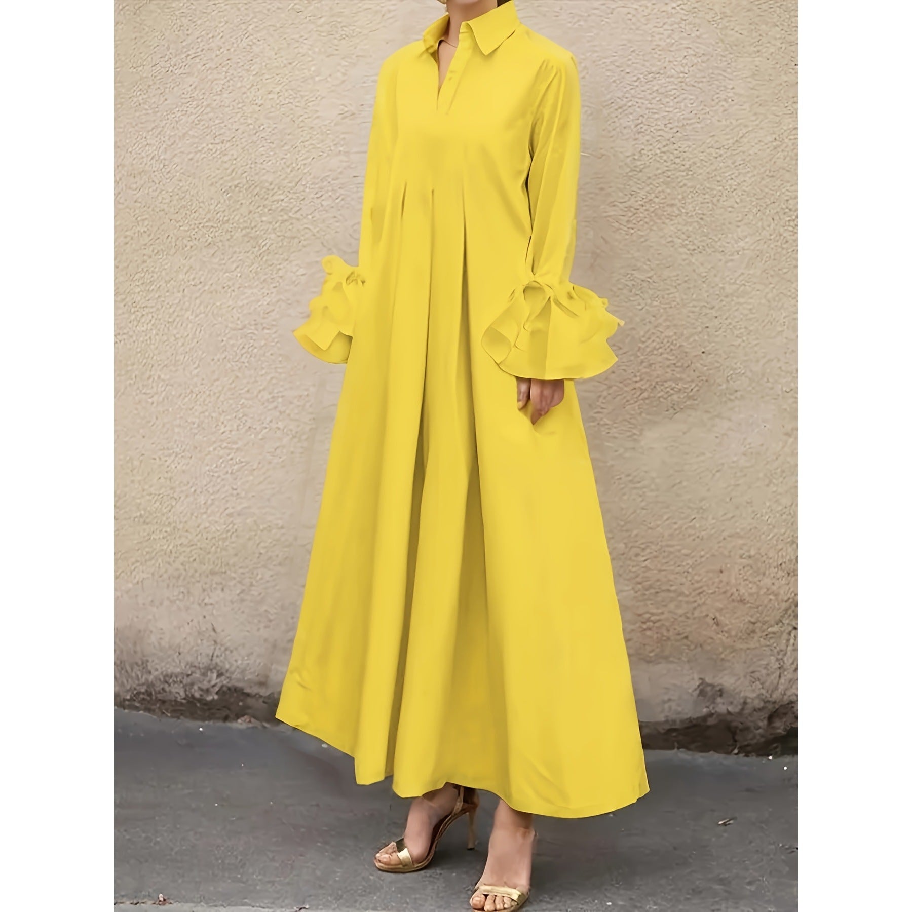 Women Clothing Elegant Spring Autumn V neck Long Sleeve Long Women Dress