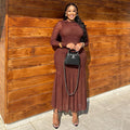 Women Clothing Waist Controlled Solid Color Pleated Hip Dress Vertical Swing Office Turtleneck Long Sleeve Dress Tide
