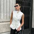 Fashionable Elegant Sleeveless Vest Top Spring Summer White Small Stand Collar Office Casual Shirt