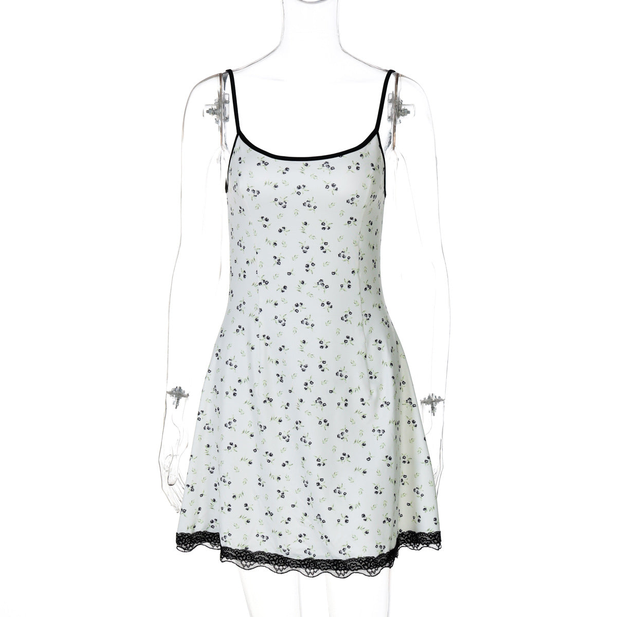 Arrival Refreshing Stylish Floral Seaside All Match Sexy Short Sling Lace Edge Dress Women