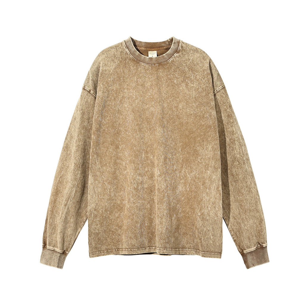 Wax Dye Long Sleeved T Autumn Winter Solid Color Washed Sweatshirt