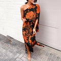 Summer Loose off Shoulder Waist Trimming Printing Dress Women