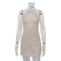 Women Clothing Summer Cotton Linen Dress Backless Sexy Sexy Halter Lace up A line Dress