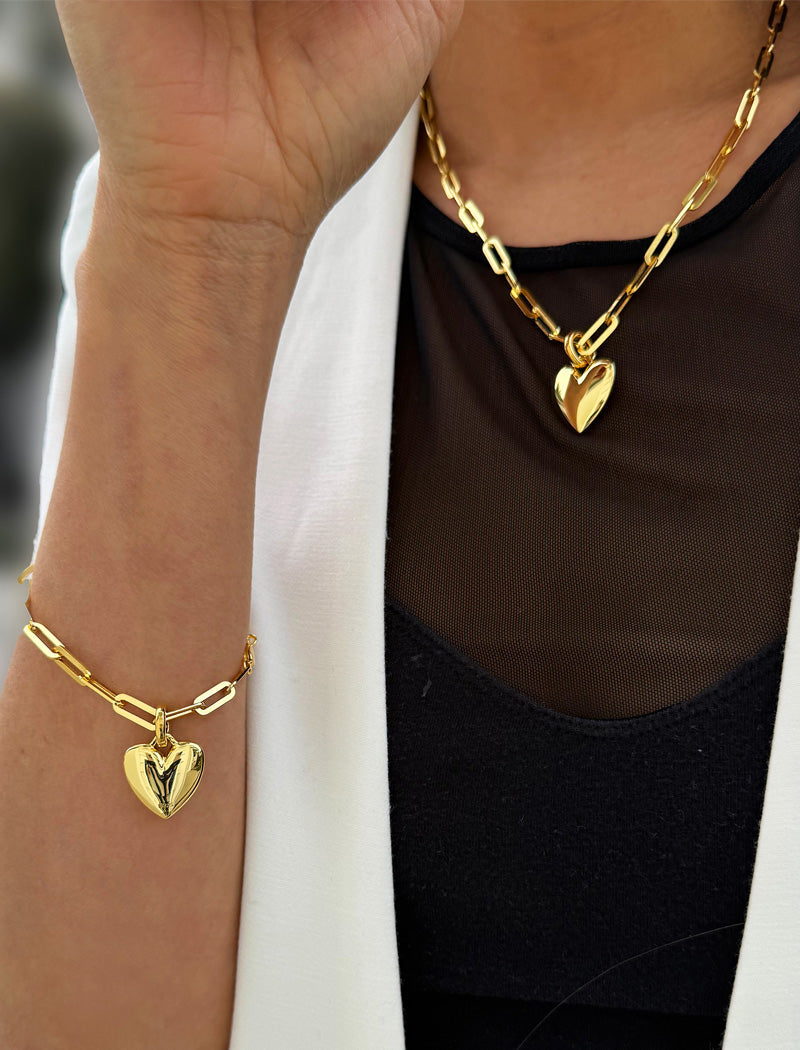 PUFFY HEART Pendant Link Chain Necklace