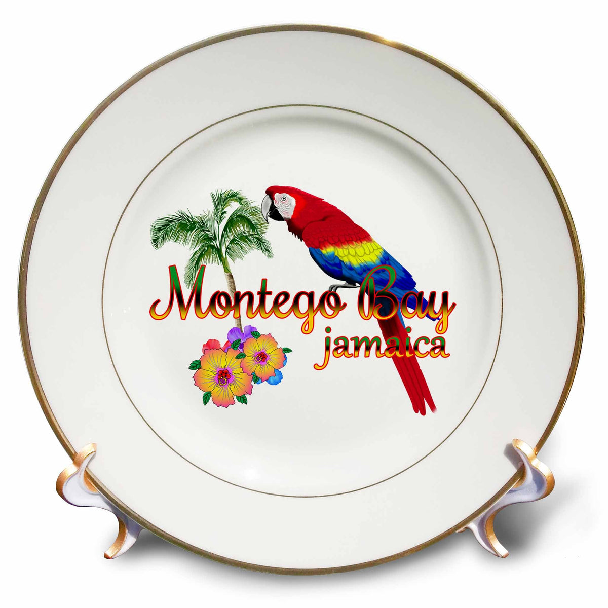 3dRose Macdonald Creative Studios – Caribbean - Island Souvenir in Jamaican Colors for Montego Bay, Jamaica. - Plates