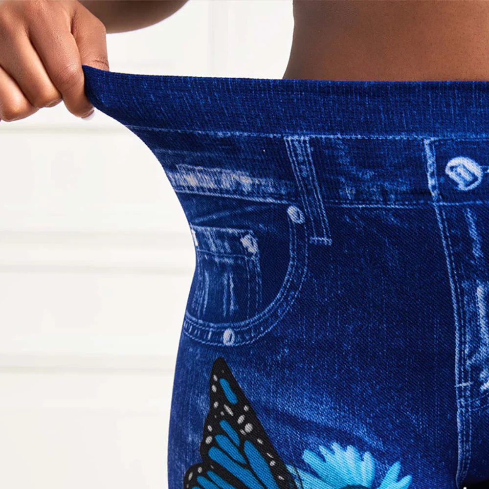 Plus Size Oversized Women High Waist Stretchy Legging Denim Look Skinny Leggings
