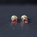 Round Shape Pink Tourmaline Stud Earrings for Women