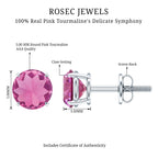 Round Shape Pink Tourmaline Stud Earrings for Women