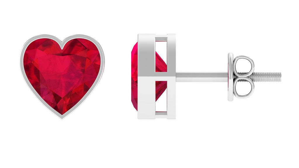4 Carat Heart Shape Lab Grown Ruby Stud Earrings for Women