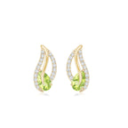 Natural Peridot Leaf Earrings with Diamond for Women