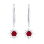 Natural 0.5 Carat Ruby Sunburst Drop Hoop Earrings for Women