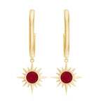 Natural 0.5 Carat Ruby Sunburst Drop Hoop Earrings for Women