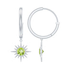 Round Shape 1 Carat Peridot Sunburst Hoop Drop Earrings For Women