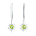 Round Shape 1 Carat Peridot Sunburst Hoop Drop Earrings For Women
