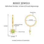 Round Shape 1 Carat Peridot Sunburst Hoop Drop Earrings For Women